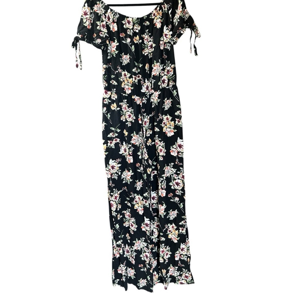 Xhilaration Floral Off Shoulder Jumpsuit Black Wide Leg Women’s Large - Picture 2 of 5
